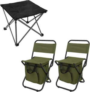 FUNDANGO Camping Stool Foot Rest and Small Fishing Chair with Cooler Bag, Folding Camping Stool Padded Camping Chair Foot Stool and Lightweight Camping Chair Compact