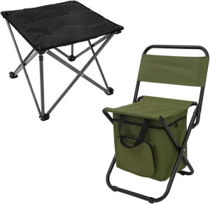 FUNDANGO Camping Stool Foot Rest and Small Fishing Chair with Cooler Bag, Folding Camping Stool Padded Camping Chair Foot Stool and Lightweight Camping Chair Compact