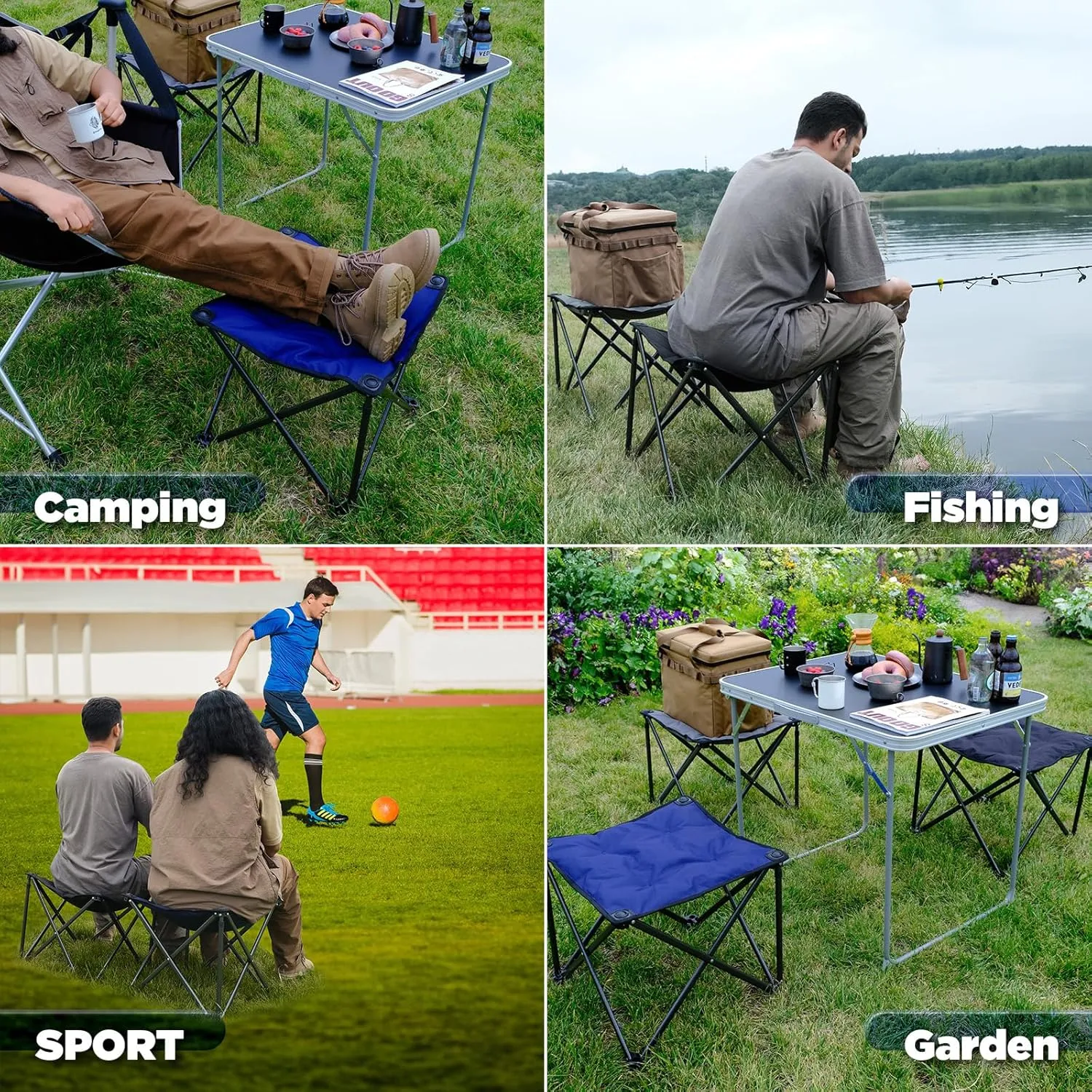 FUNDANGO Folding Camping Stool, 18.1 Inch Oversized Foot Stools 330 Lbs Heavy Duty Portable Padded Seat Anti-Slip Foots & Carry Bag for Fishing Outdoor Lawn Travel (Black)