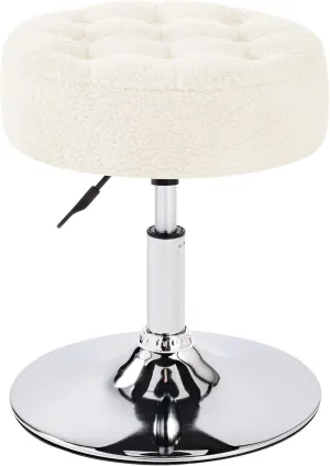 Furnimart Modern Round Faux Fur Vanity Ottoman Stool, Contemporary Makeup Accent Stool for Bedroom Living Room Entryway(Faux Fur-White)