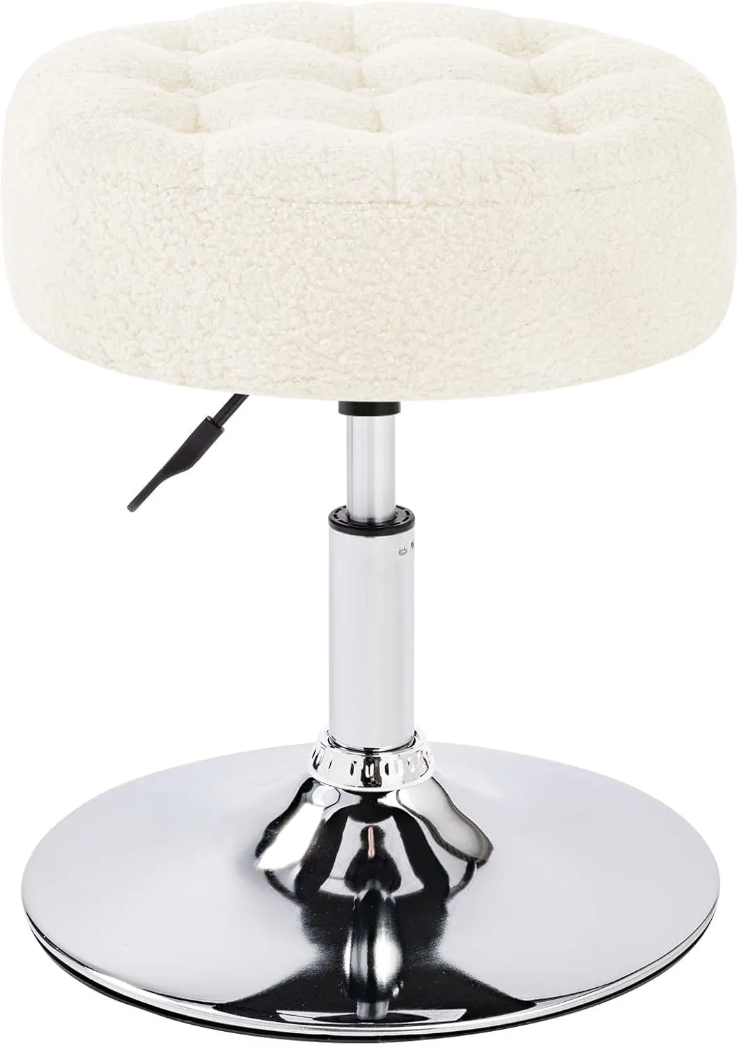 Furnimart Modern Round Faux Fur Vanity Ottoman Stool, Contemporary Makeup Accent Stool for Bedroom Living Room Entryway(Faux Fur-White)