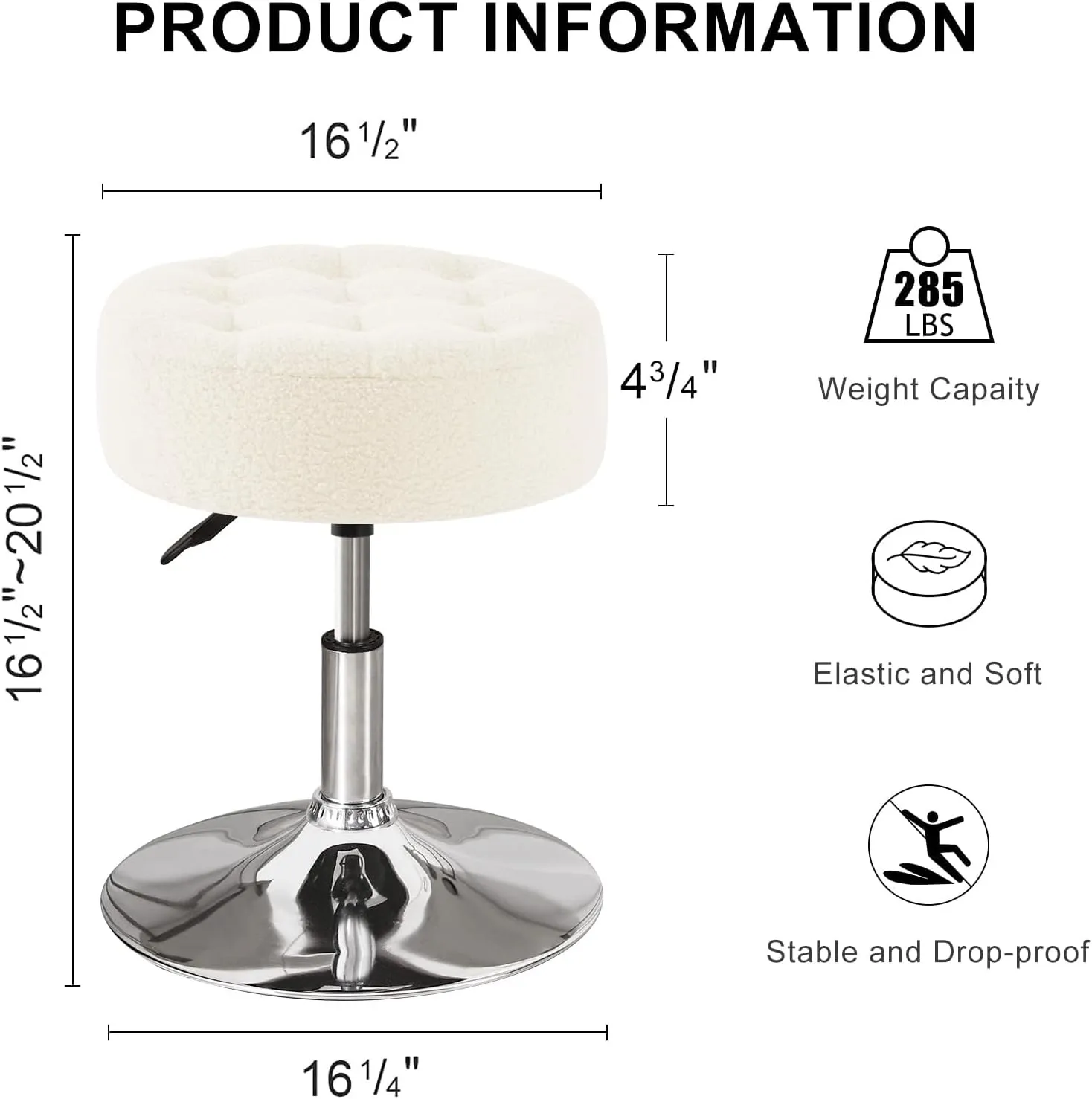Furnimart Modern Round Faux Fur Vanity Ottoman Stool, Contemporary Makeup Accent Stool for Bedroom Living Room Entryway(Faux Fur-White)