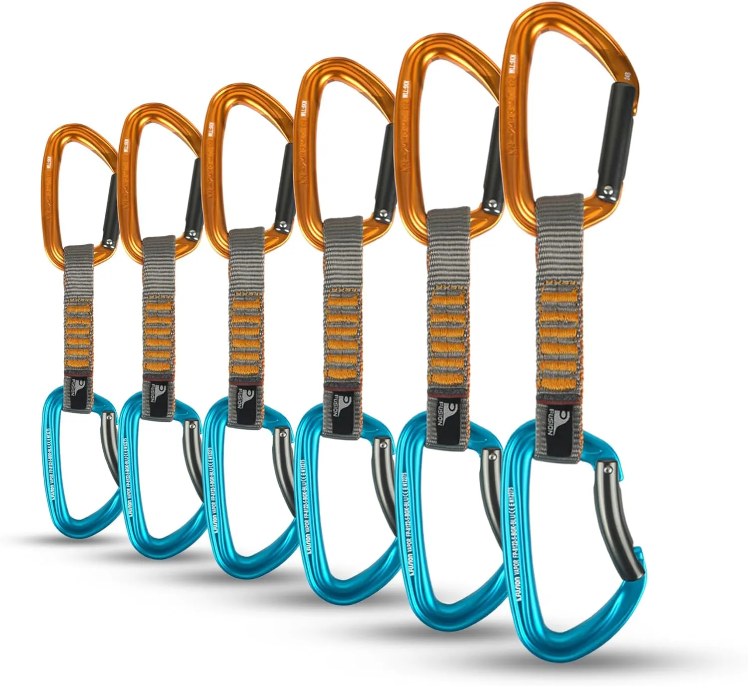 Fusion Climb Vapor 5 Quickdraw - 6 Pack of Durable Lightweight Quickdraws for Sport, Trad, and Aid Climbing(QDS-8122-3-ST-ORG 8122-3-BG-BLU-11-6)