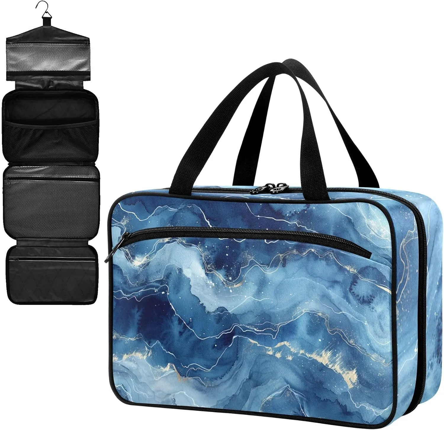 Fustylead Abstract Navy Fluid Marble Texture Large Medical Supplies Organizer Bag with Zipper Empty First Aid Bag Trauma Kit for Traveling Hiking Camping