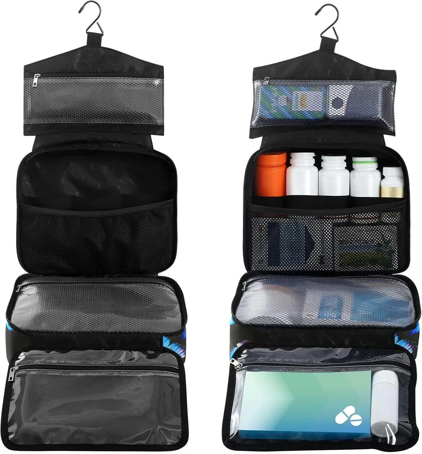 Fustylead Beautiful Bright Blue Butterflies Large Medical Supplies Organizer Bag with Zipper Empty First Aid Bag Trauma Kit for Traveling Hiking Camping