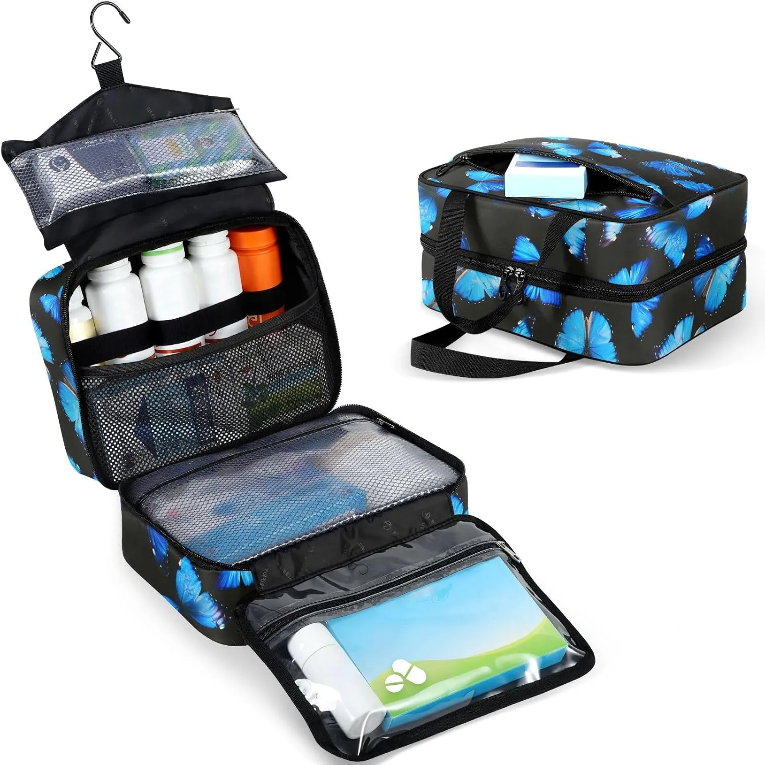 Fustylead Beautiful Bright Blue Butterflies Large Medical Supplies Organizer Bag with Zipper Empty First Aid Bag Trauma Kit for Traveling Hiking Camping
