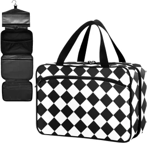 Fustylead Black and White Checkerboard Large Medical Supplies Organizer Bag with Zipper Empty First Aid Bag Trauma Kit for Traveling Hiking Camping