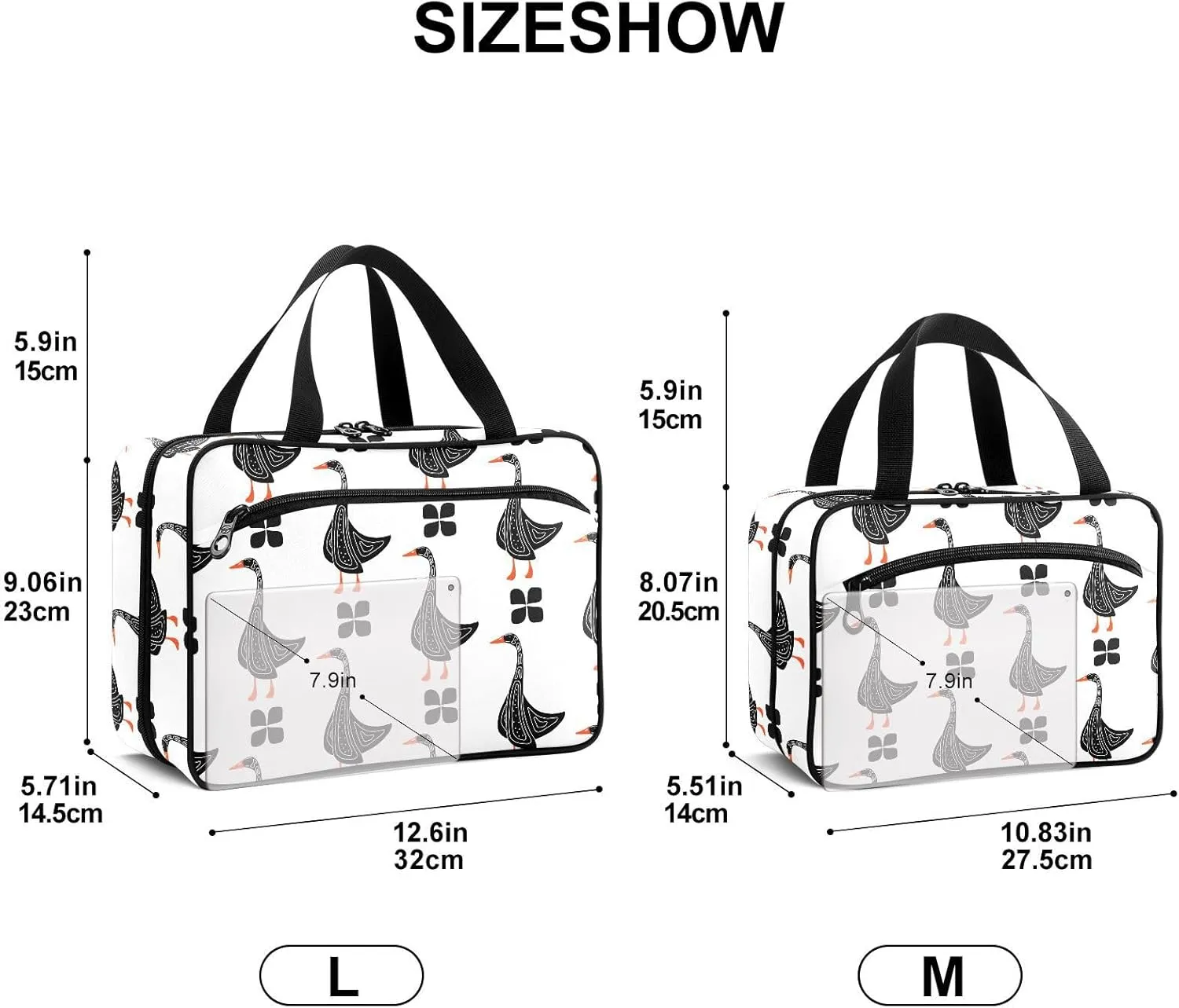 Fustylead Black Goose with Geometric Elements Large Medical Storage Bag with Zipper Empty First Aid Bag Trauma Kit for Traveling Hiking Camping Backpacking