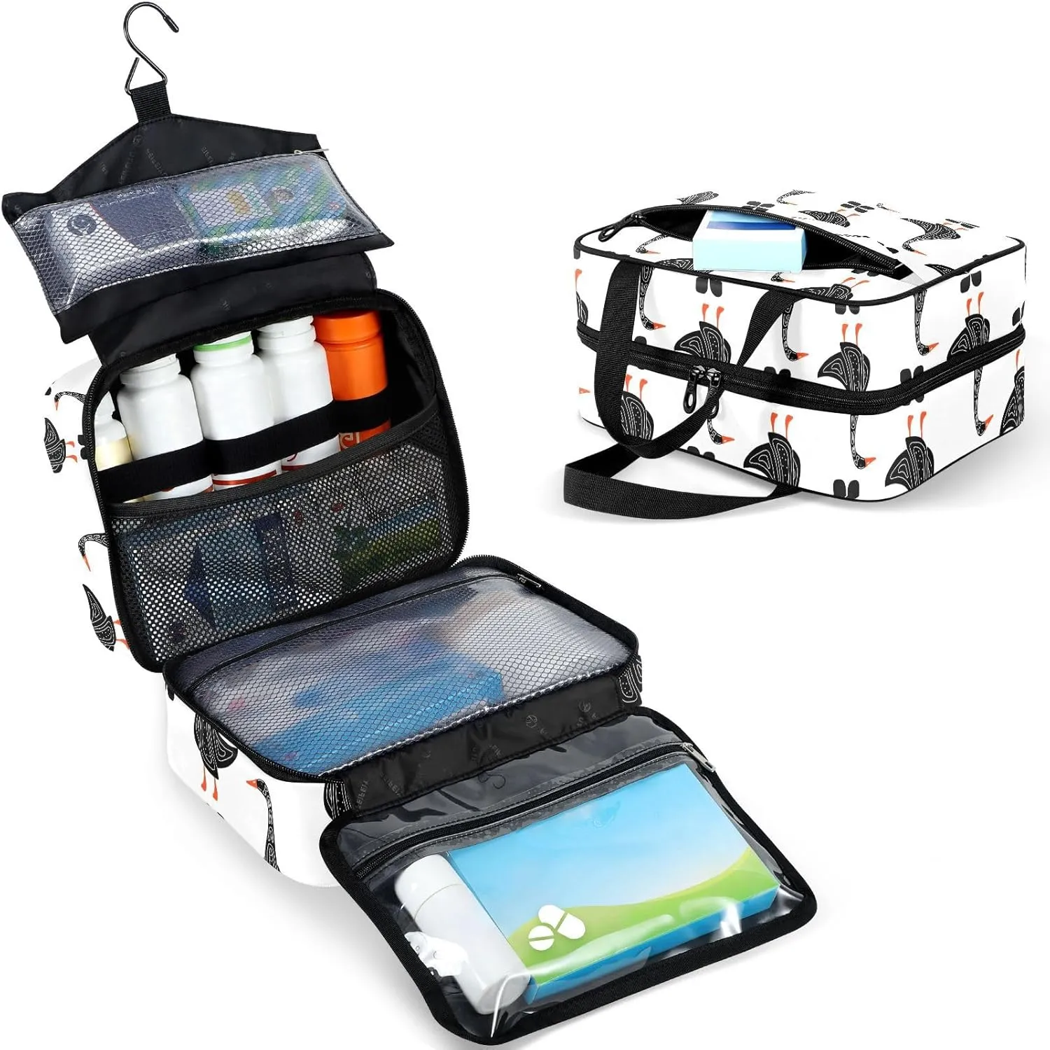 Fustylead Black Goose with Geometric Elements Large Medical Storage Bag with Zipper Empty First Aid Bag Trauma Kit for Traveling Hiking Camping Backpacking