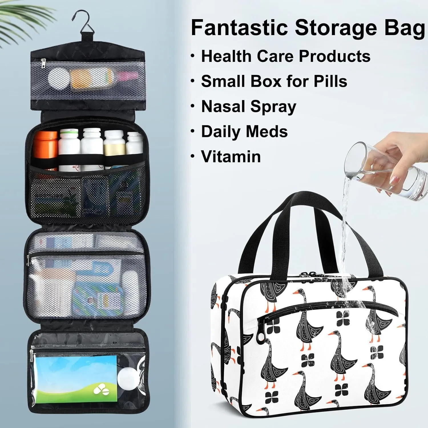 Fustylead Black Goose with Geometric Elements Large Medical Storage Bag with Zipper Empty First Aid Bag Trauma Kit for Traveling Hiking Camping Backpacking