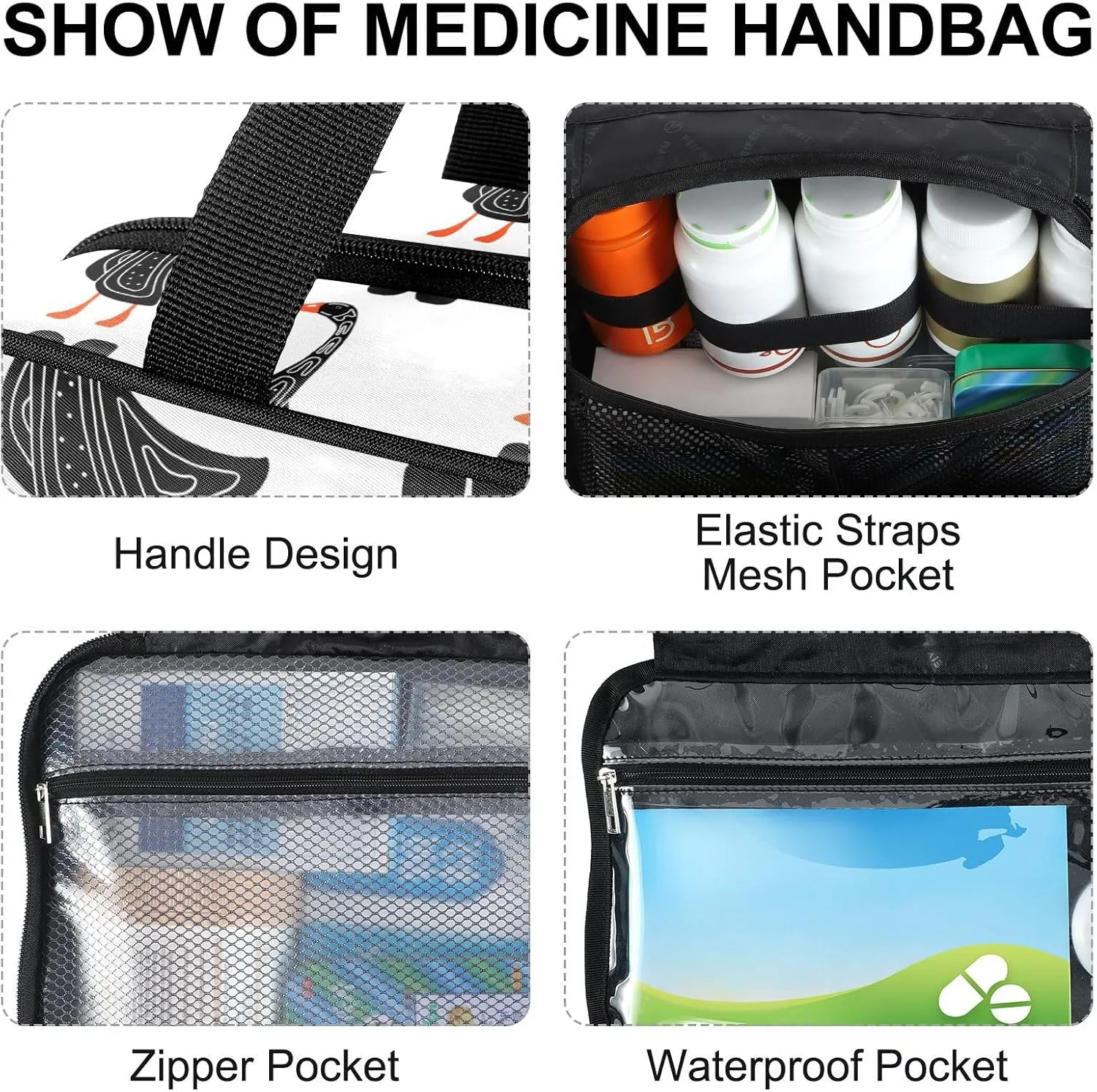 Fustylead Black Goose with Geometric Elements Large Medical Storage Bag with Zipper Empty First Aid Bag Trauma Kit for Traveling Hiking Camping Backpacking
