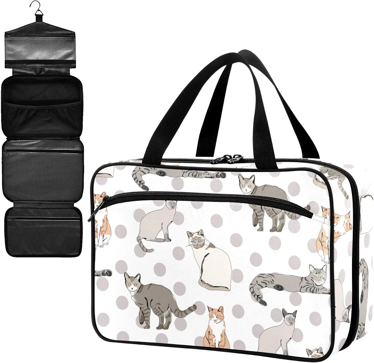 Fustylead Cartoon Funny Cat Polka Dots Large Medical Storage Bag with Zipper Empty First Aid Bag Trauma Kit for Traveling Hiking Camping Backpacking