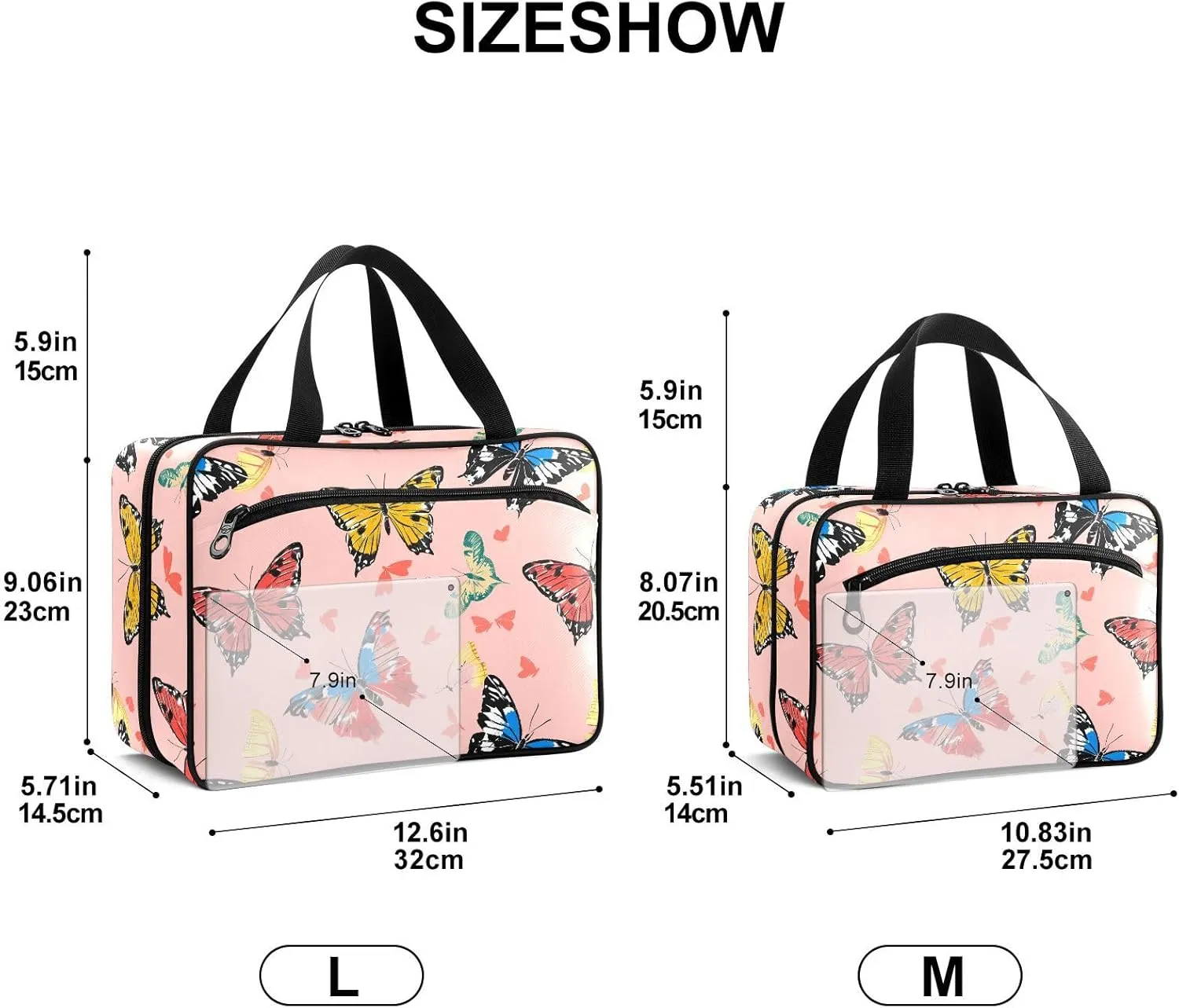Fustylead Colorful Hand Draw Beautiful Butterflies Large Medical Supplies Organizer Bag with Zipper Empty First Aid Bag Trauma Kit for Traveling Hiking Camping