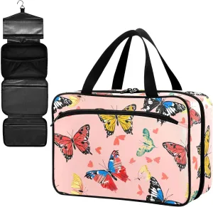 Fustylead Colorful Hand Draw Beautiful Butterflies Large Medical Supplies Organizer Bag with Zipper Empty First Aid Bag Trauma Kit for Traveling Hiking Camping