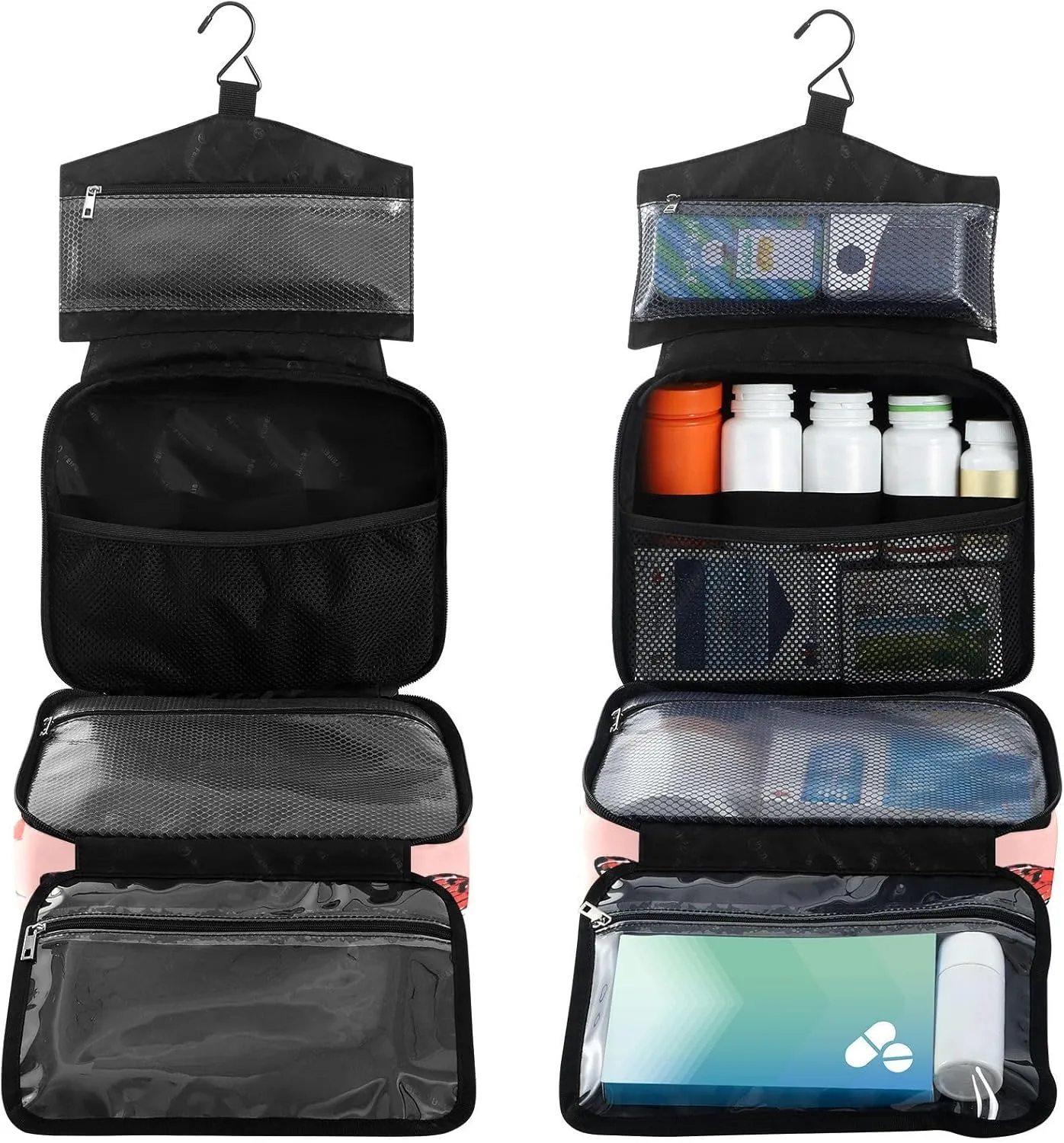 Fustylead Colorful Hand Draw Beautiful Butterflies Large Medical Supplies Organizer Bag with Zipper Empty First Aid Bag Trauma Kit for Traveling Hiking Camping