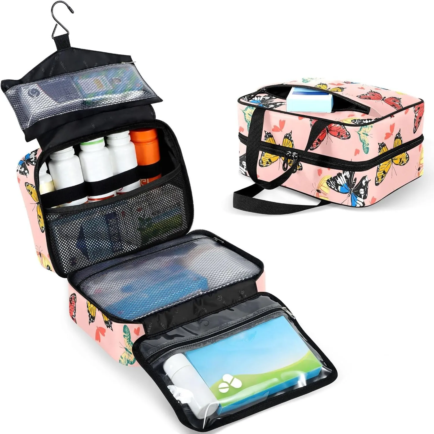 Fustylead Colorful Hand Draw Beautiful Butterflies Large Medical Supplies Organizer Bag with Zipper Empty First Aid Bag Trauma Kit for Traveling Hiking Camping