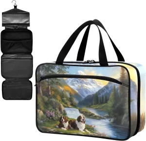 Fustylead Cute Bernese Mountain Dogs and Flowing River Large Medical Supplies Organizer Bag with Zipper Empty First Aid Bag Trauma Kit for Traveling Hiking Camping