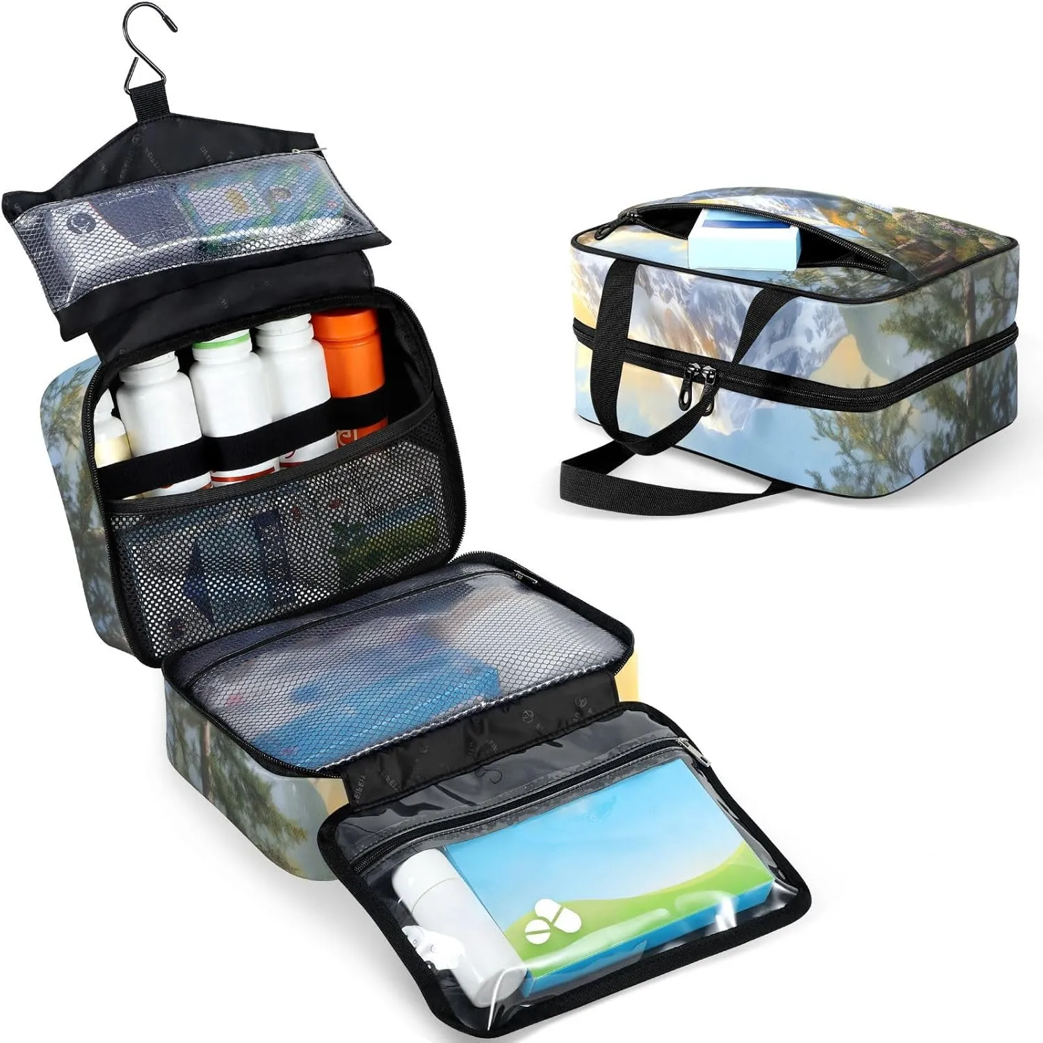 Fustylead Cute Bernese Mountain Dogs and Flowing River Large Medical Supplies Organizer Bag with Zipper Empty First Aid Bag Trauma Kit for Traveling Hiking Camping