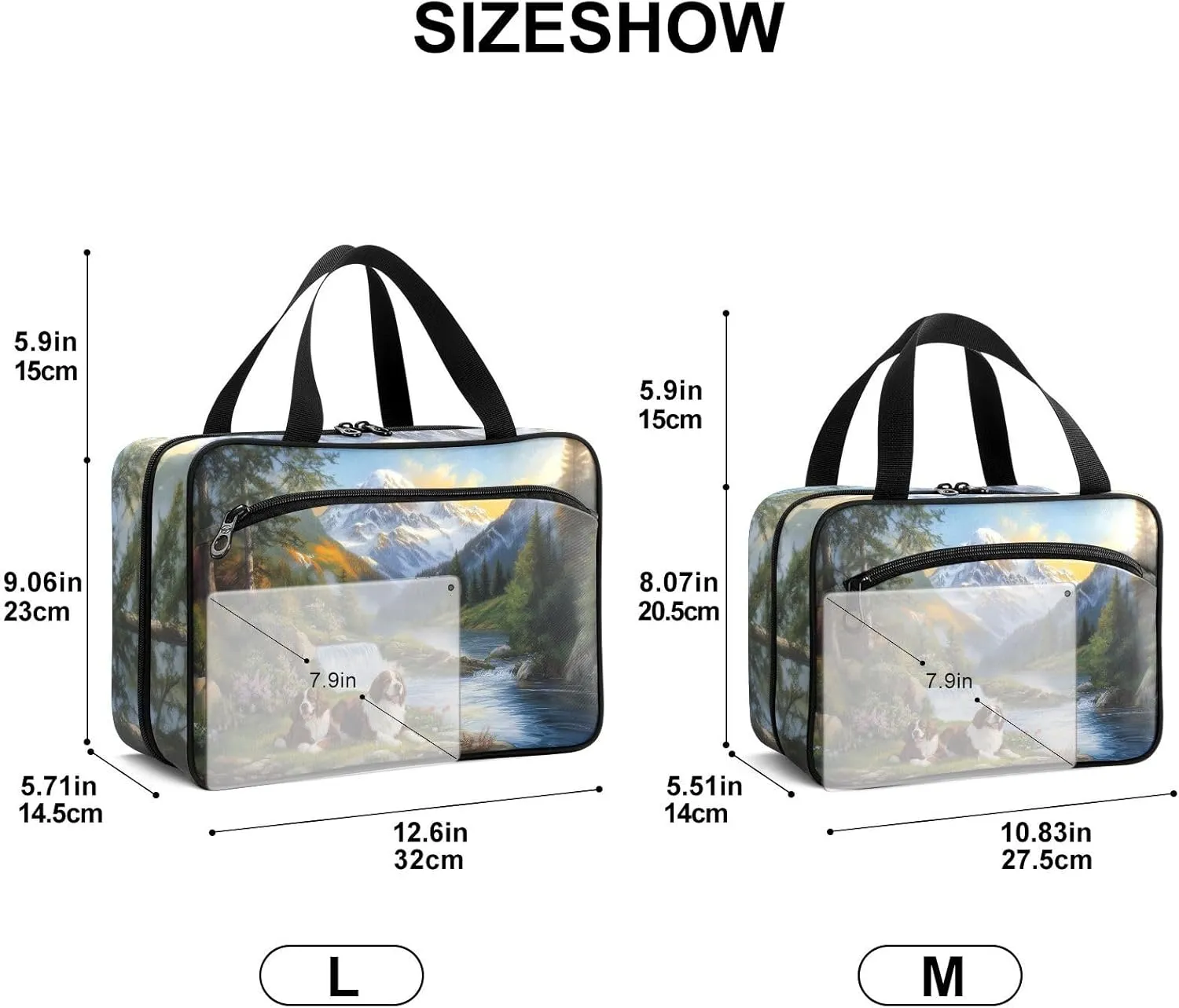 Fustylead Cute Bernese Mountain Dogs and Flowing River Large Medical Supplies Organizer Bag with Zipper Empty First Aid Bag Trauma Kit for Traveling Hiking Camping