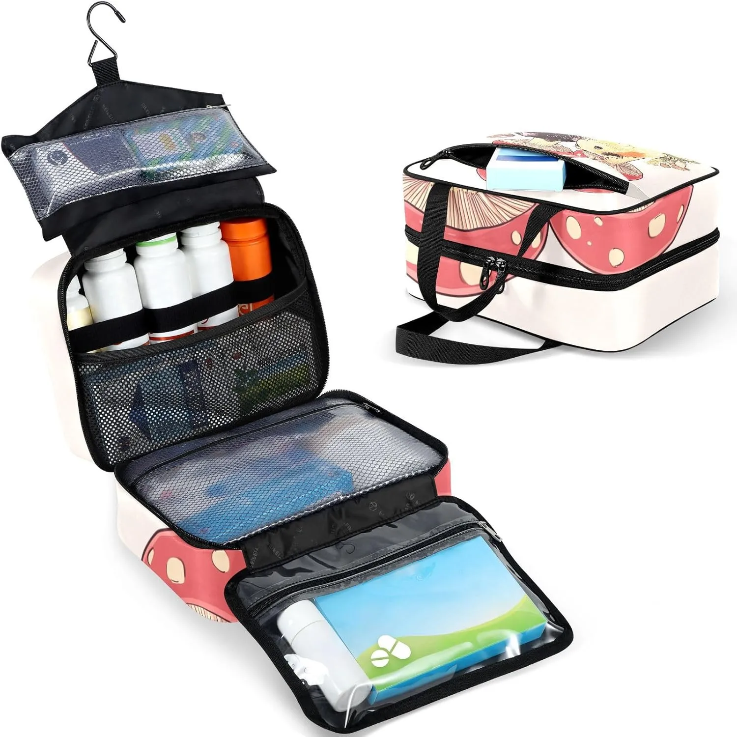 Fustylead Cute Guinea Pigs and Mushrooms Travel Medicine Organizer Bag Home Storage First Aid Kit Large Pill Case with Zipper for Pill Bottle, Vitamins, and Medical Supplies