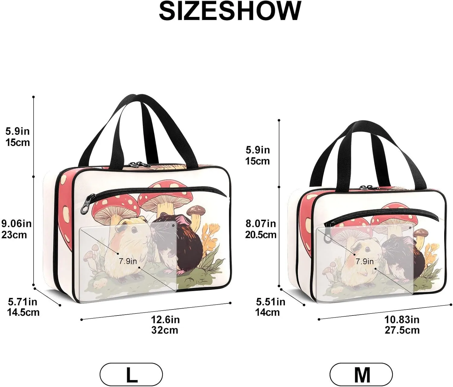 Fustylead Cute Guinea Pigs and Mushrooms Travel Medicine Organizer Bag Home Storage First Aid Kit Large Pill Case with Zipper for Pill Bottle, Vitamins, and Medical Supplies