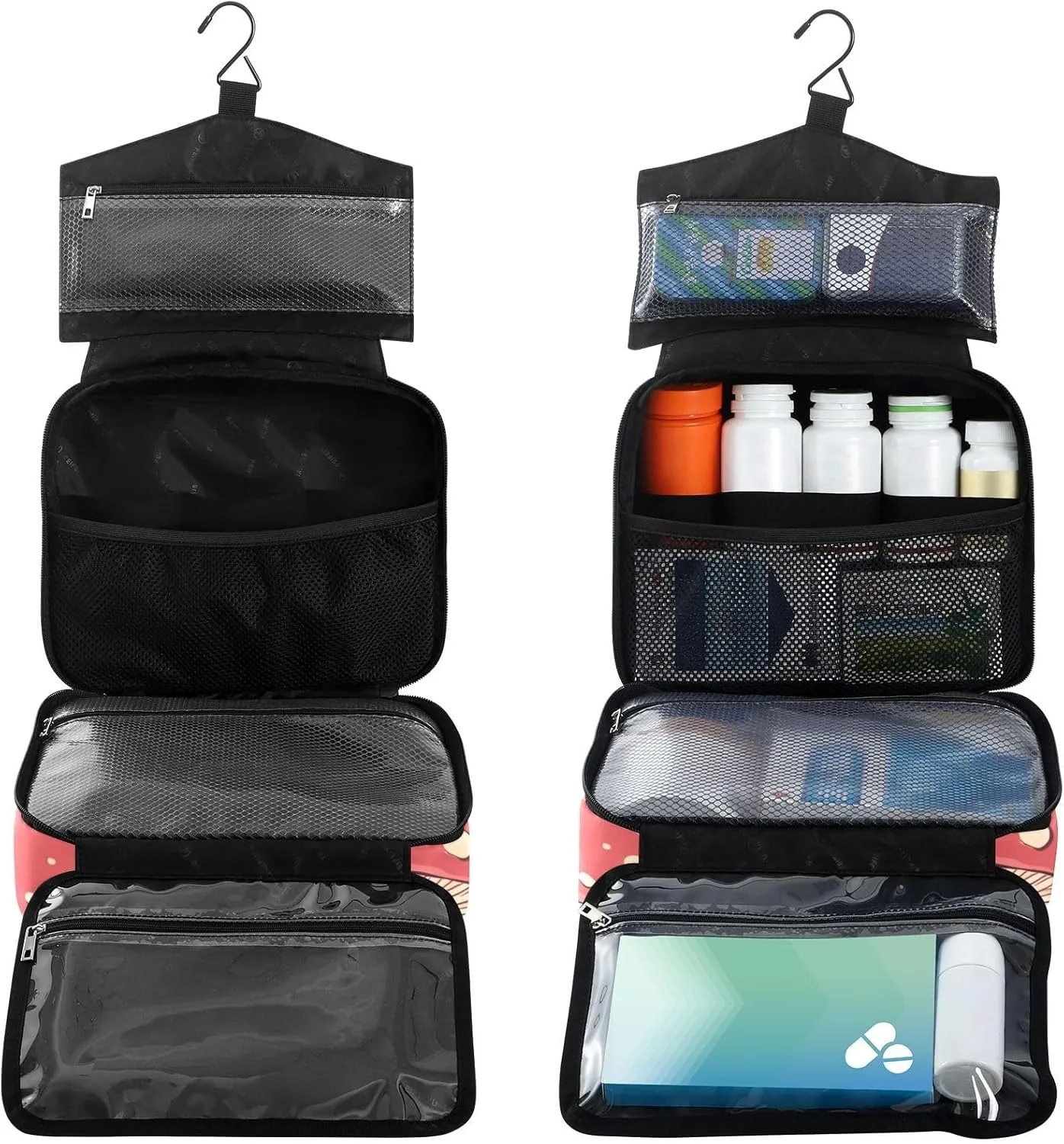 Fustylead Cute Guinea Pigs and Mushrooms Travel Medicine Organizer Bag Home Storage First Aid Kit Large Pill Case with Zipper for Pill Bottle, Vitamins, and Medical Supplies