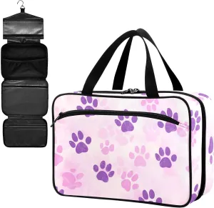 Fustylead Cute Pink Purple Dog Cat Paw Prints Large Medical Storage Bag with Zipper Empty First Aid Bag Trauma Kit for Traveling Hiking Camping Backpacking
