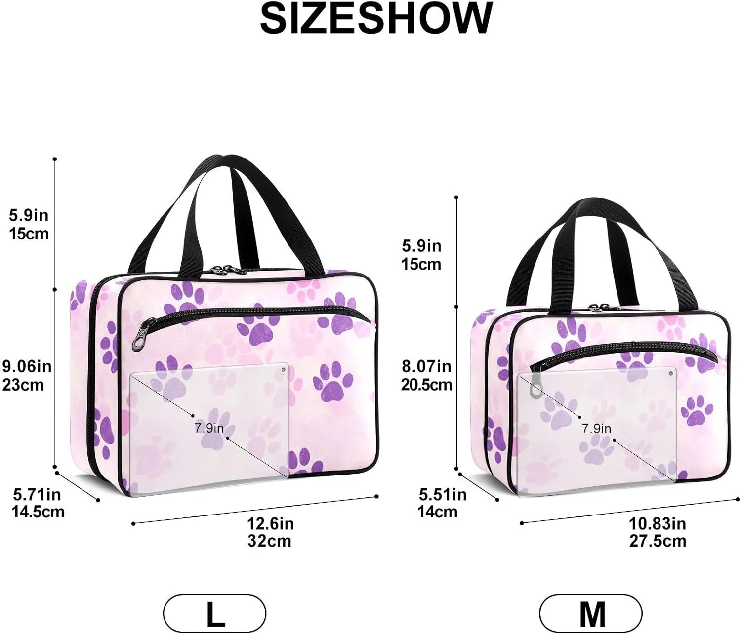 Fustylead Cute Pink Purple Dog Cat Paw Prints Large Medical Storage Bag with Zipper Empty First Aid Bag Trauma Kit for Traveling Hiking Camping Backpacking