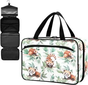 Fustylead Cute Red Panda Green Leaves Large Medical Storage Bag with Zipper Empty First Aid Bag Trauma Kit for Traveling Hiking Camping Backpacking