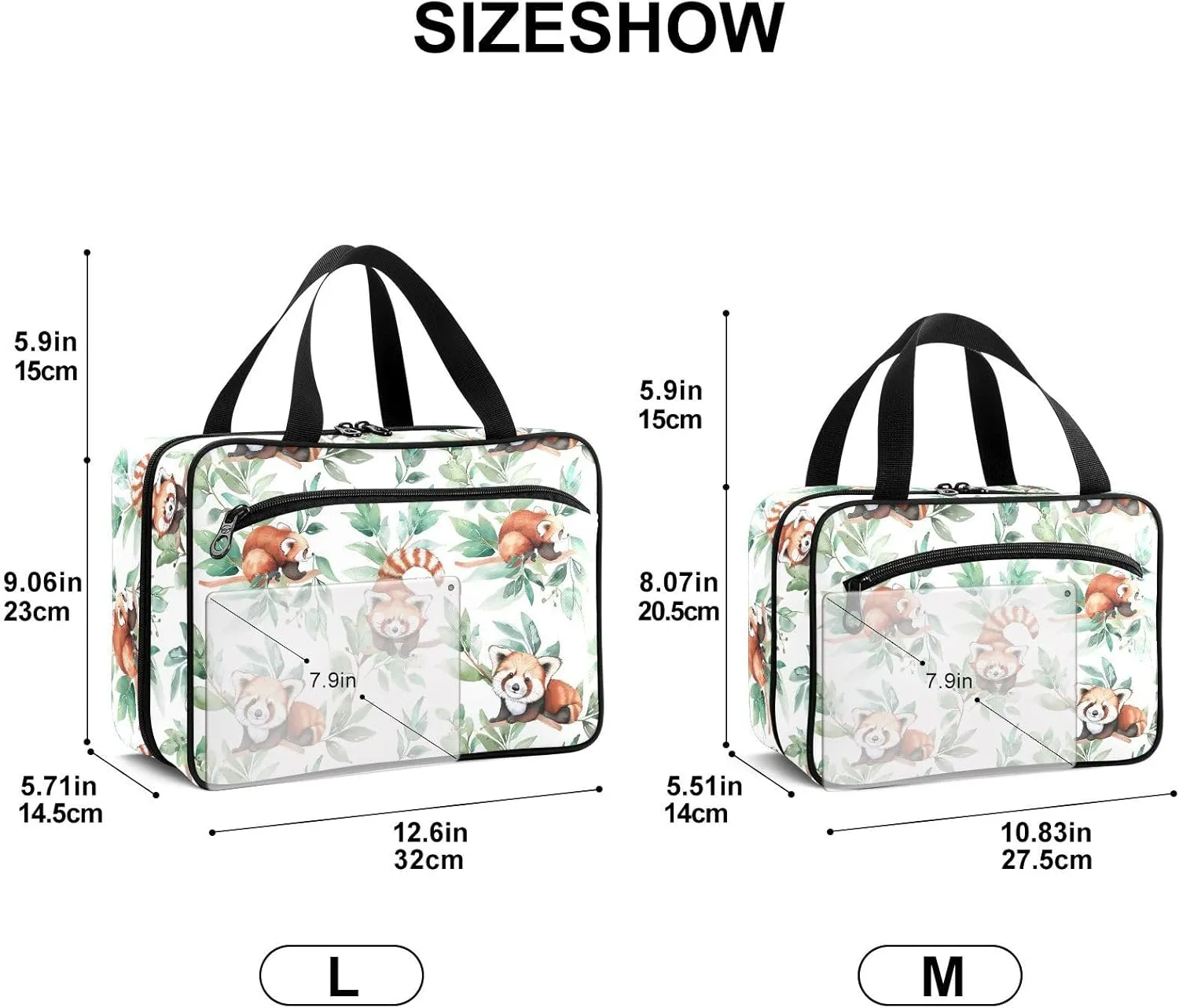 Fustylead Cute Red Panda Green Leaves Large Medical Storage Bag with Zipper Empty First Aid Bag Trauma Kit for Traveling Hiking Camping Backpacking
