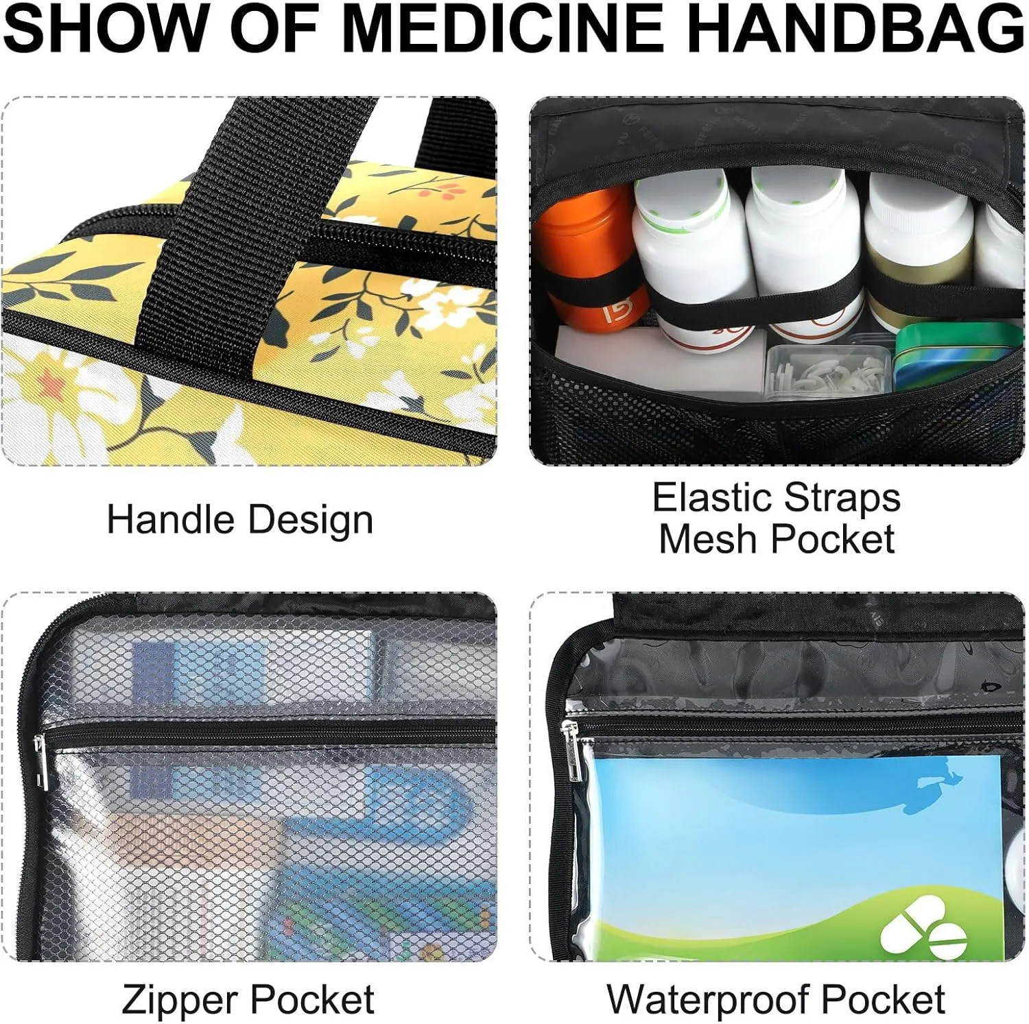 Fustylead Cute Vibrant Blooming White Floral Large Medical Storage Bag with Zipper Empty First Aid Bag Trauma Kit for Traveling Hiking Camping Backpacking