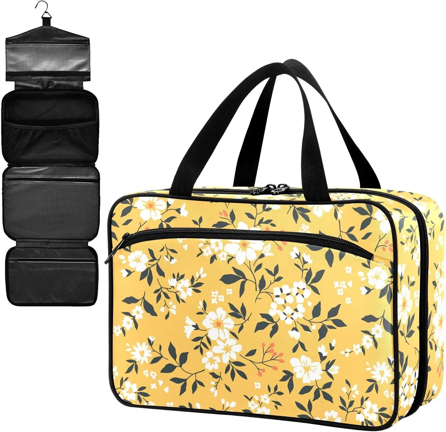 Fustylead Cute Vibrant Blooming White Floral Large Medical Storage Bag with Zipper Empty First Aid Bag Trauma Kit for Traveling Hiking Camping Backpacking