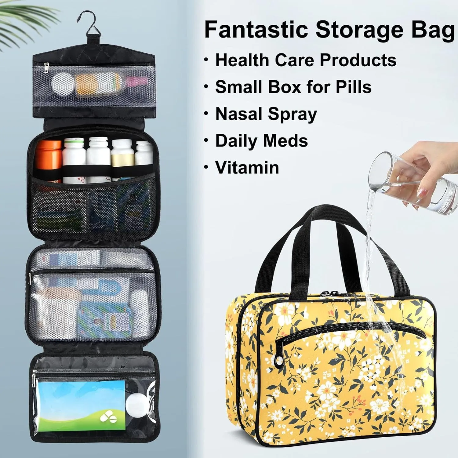 Fustylead Cute Vibrant Blooming White Floral Large Medical Storage Bag with Zipper Empty First Aid Bag Trauma Kit for Traveling Hiking Camping Backpacking