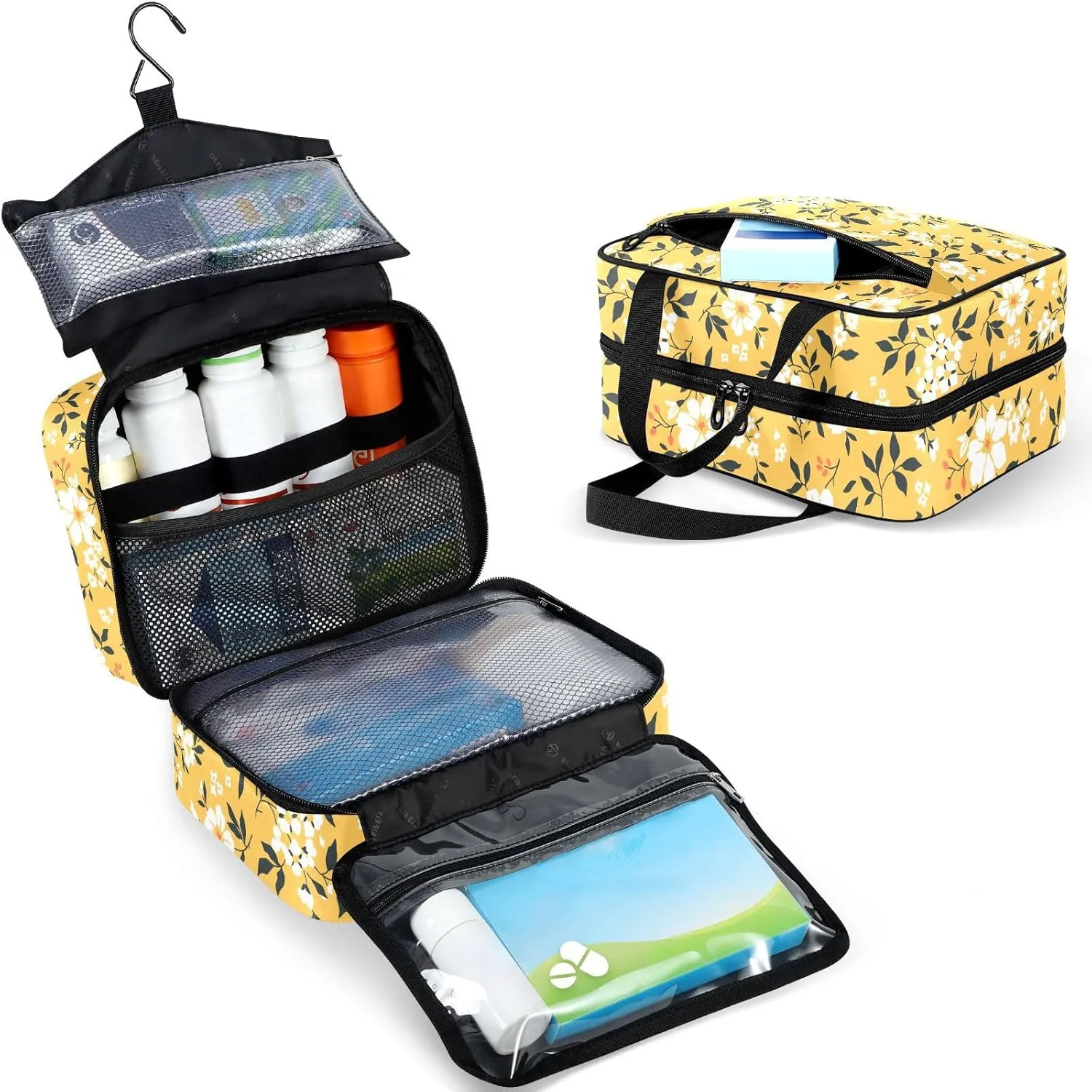 Fustylead Cute Vibrant Blooming White Floral Large Medical Storage Bag with Zipper Empty First Aid Bag Trauma Kit for Traveling Hiking Camping Backpacking