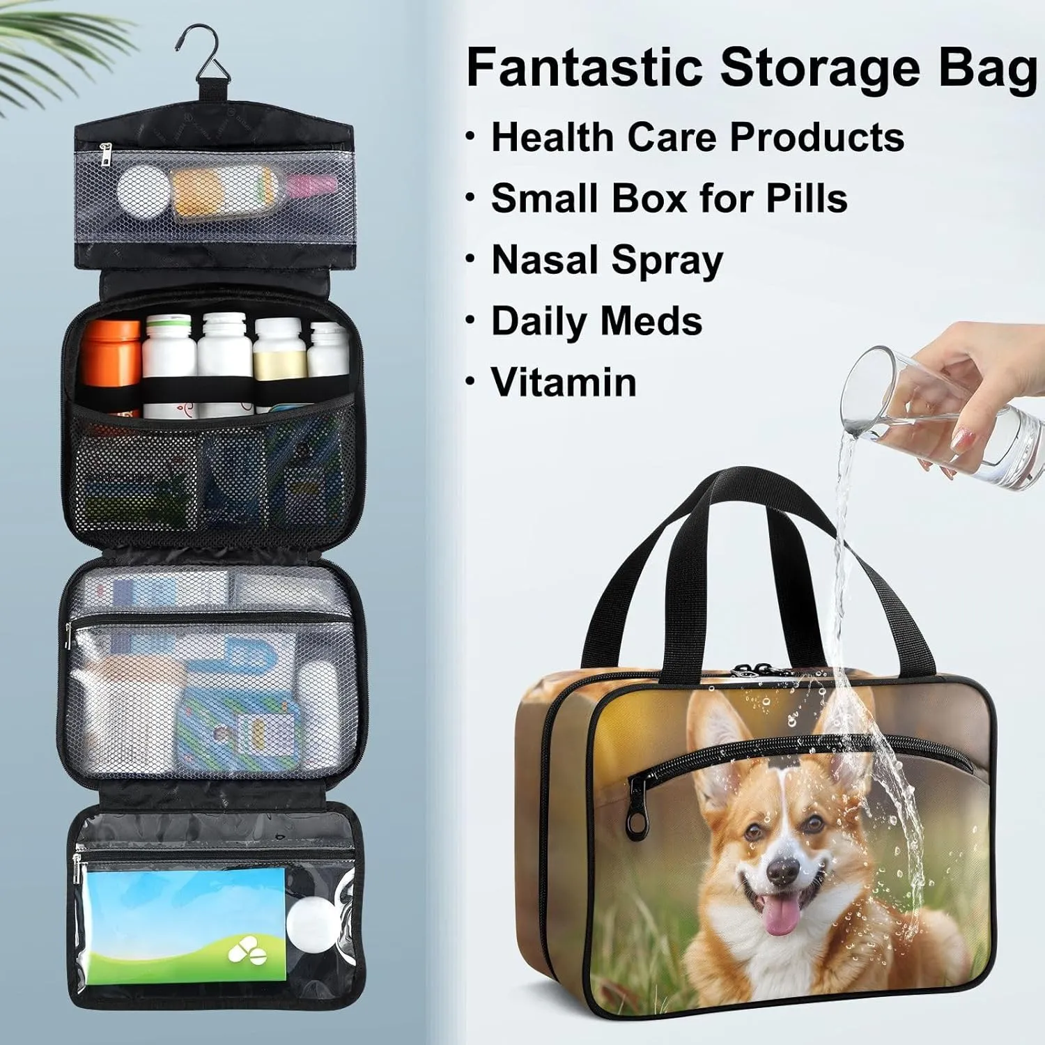 Fustylead Cute Welsh Corgi Dog on The Lawn Large Medical Supplies Organizer Bag with Zipper Empty First Aid Bag Trauma Kit for Traveling Hiking Camping