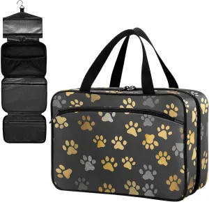 Fustylead Gold and Grey Cute Dog Paw Prints Large Medical Storage Bag with Zipper Empty First Aid Bag Trauma Kit for Traveling Hiking Camping Backpacking