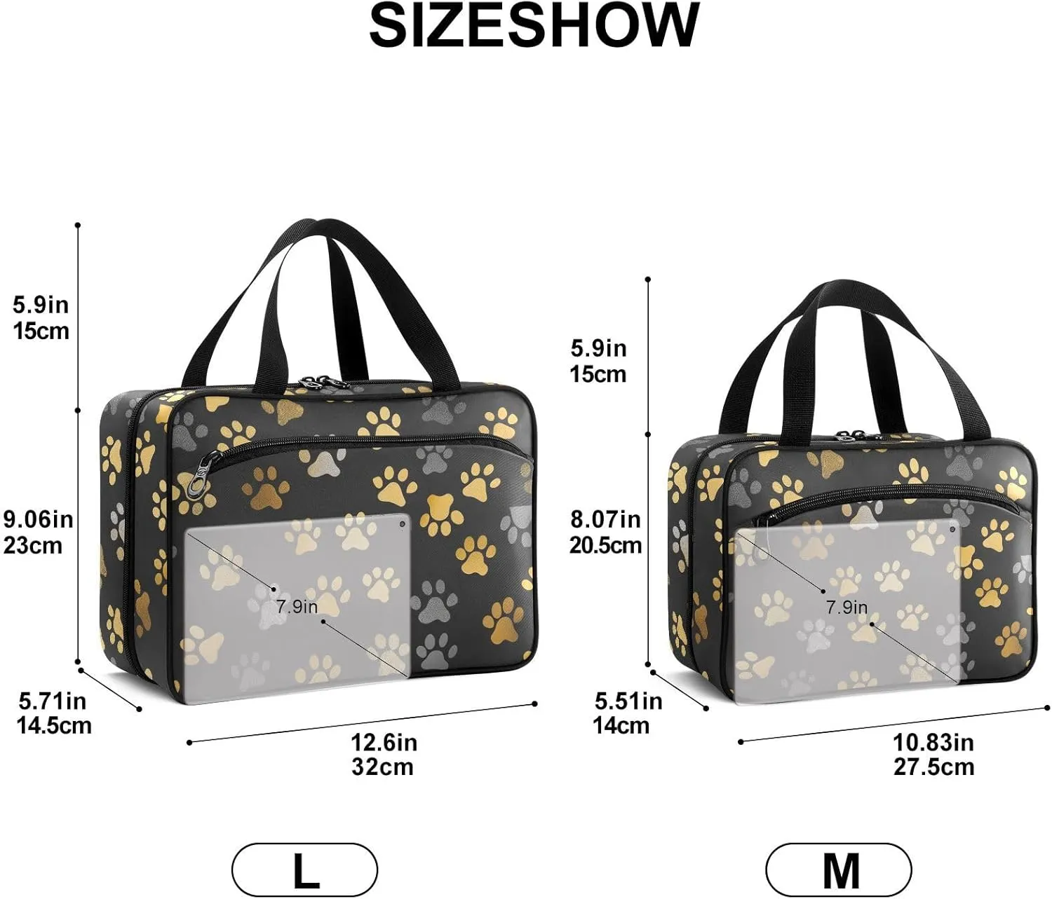 Fustylead Gold and Grey Cute Dog Paw Prints Large Medical Storage Bag with Zipper Empty First Aid Bag Trauma Kit for Traveling Hiking Camping Backpacking