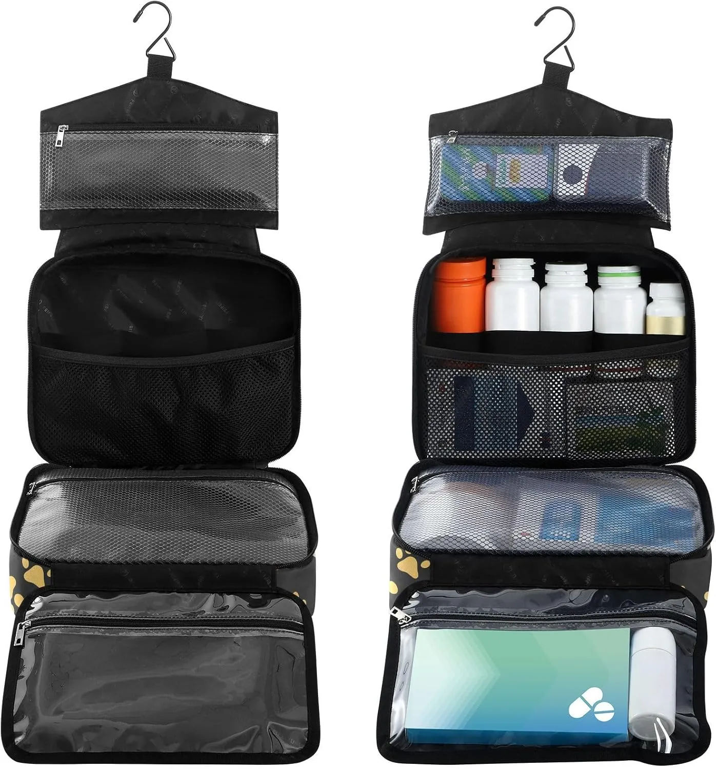 Fustylead Gold and Grey Cute Dog Paw Prints Large Medical Storage Bag with Zipper Empty First Aid Bag Trauma Kit for Traveling Hiking Camping Backpacking