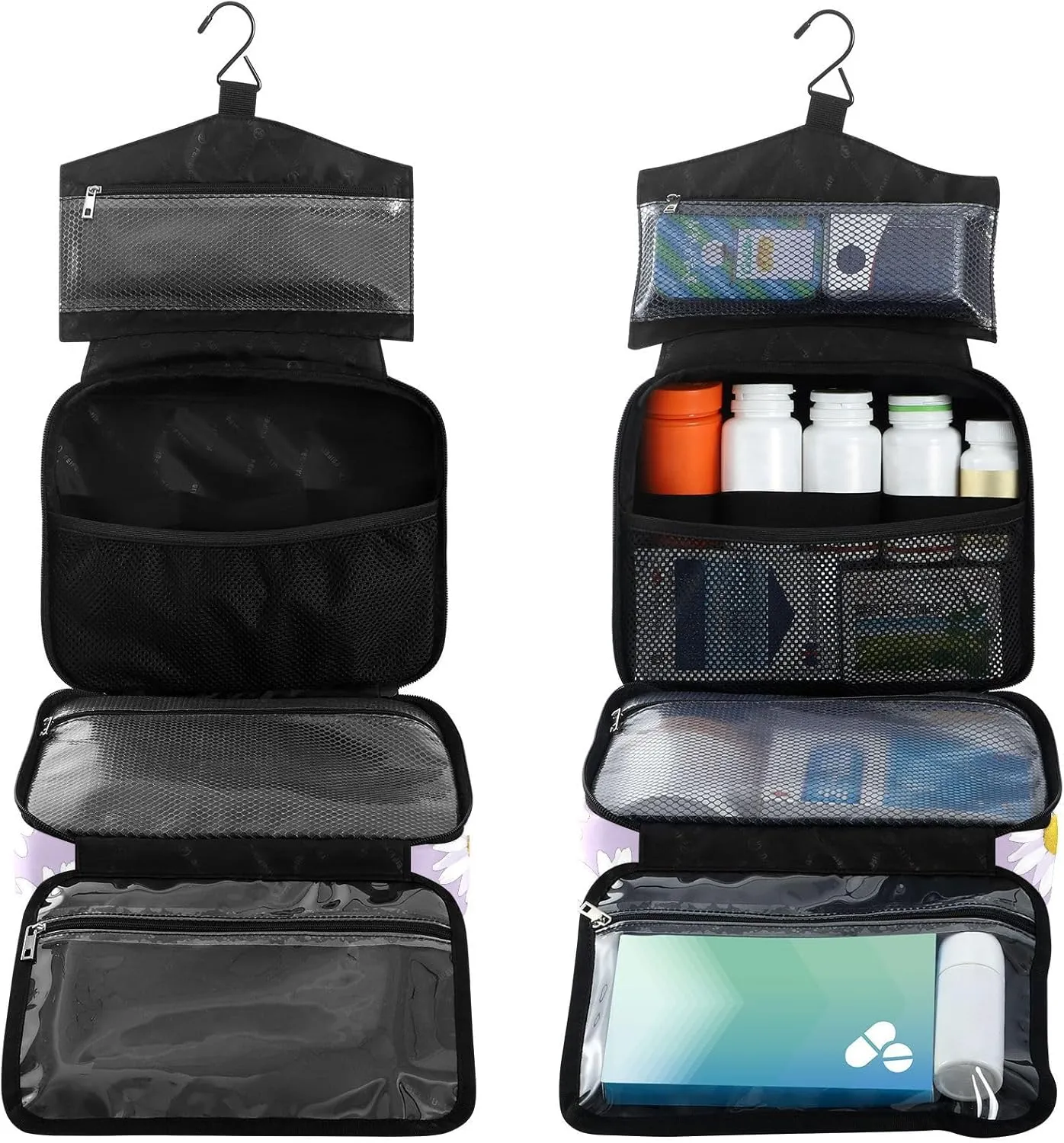 Fustylead Hand Draw Daisy on Light Purple Background Large Medical Supplies Organizer Bag with Zipper Empty First Aid Bag Trauma Kit for Traveling Hiking Camping
