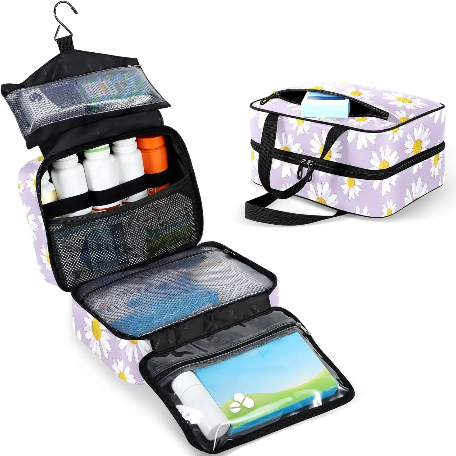 Fustylead Hand Draw Daisy on Light Purple Background Large Medical Supplies Organizer Bag with Zipper Empty First Aid Bag Trauma Kit for Traveling Hiking Camping