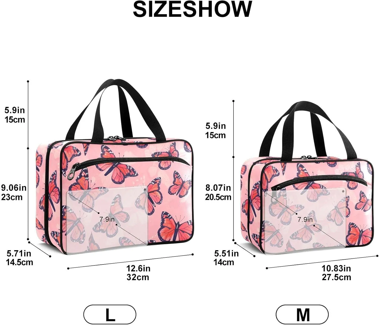 Fustylead Hand Draw Pink Flying Monarch Butterfly Large Medical Supplies Organizer Bag with Zipper Empty First Aid Bag Trauma Kit for Traveling Hiking Camping