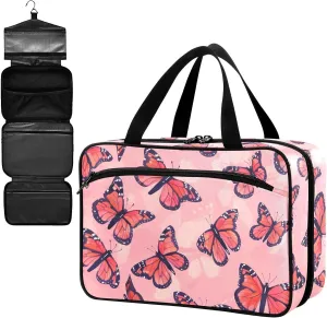 Fustylead Hand Draw Pink Flying Monarch Butterfly Large Medical Supplies Organizer Bag with Zipper Empty First Aid Bag Trauma Kit for Traveling Hiking Camping