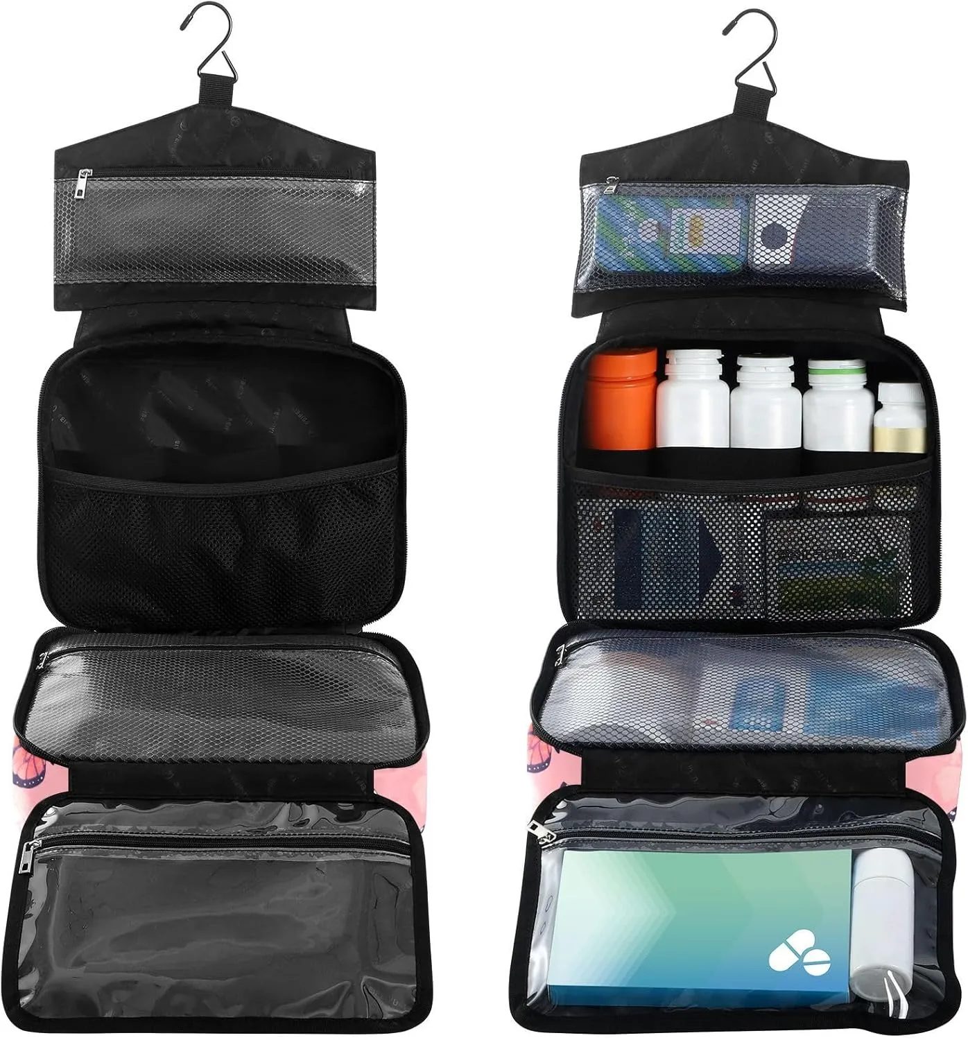 Fustylead Hand Draw Pink Flying Monarch Butterfly Large Medical Supplies Organizer Bag with Zipper Empty First Aid Bag Trauma Kit for Traveling Hiking Camping