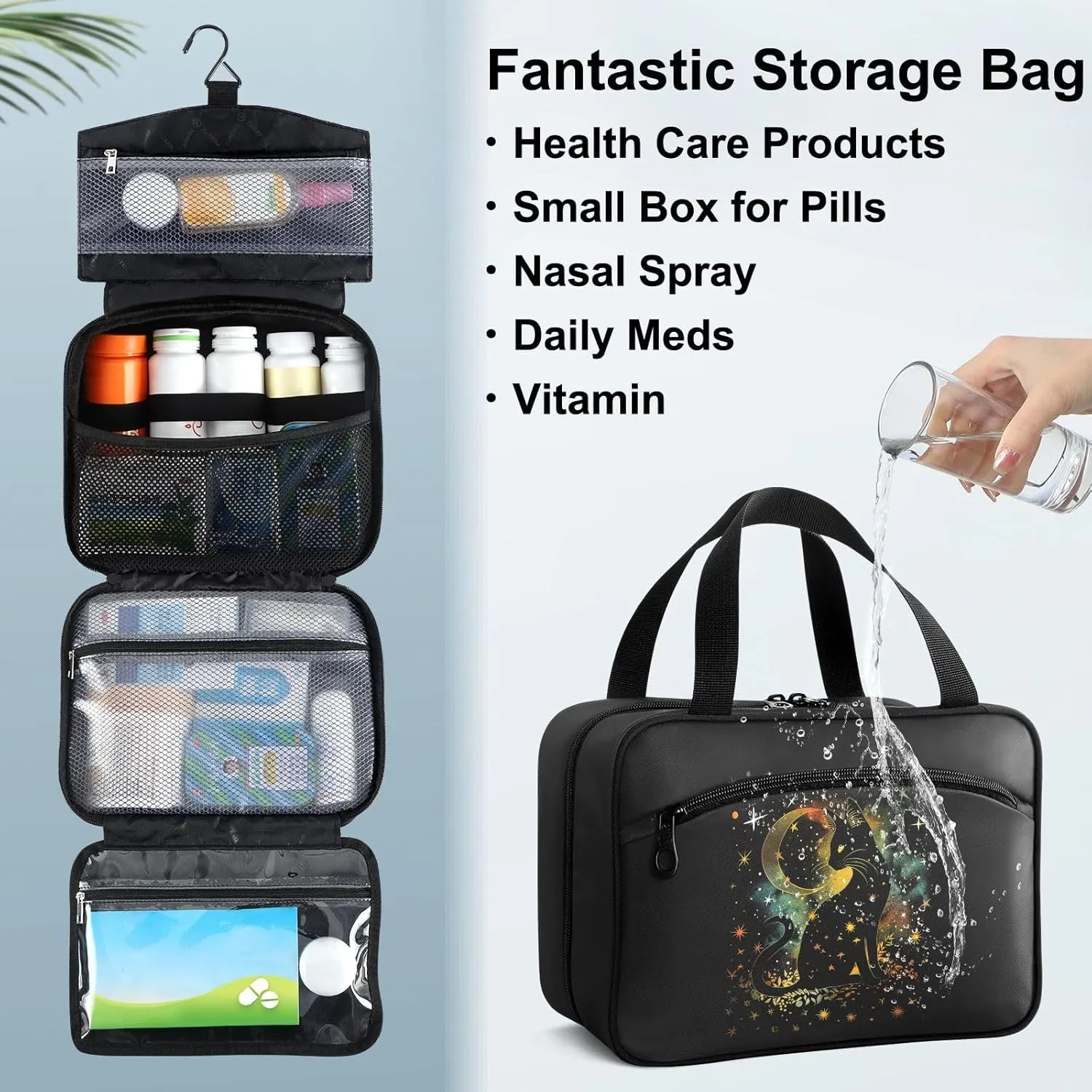 Fustylead Mystic Black Cat Silhouette and Stars Moon Large Medical Storage Bag with Zipper Empty First Aid Bag Trauma Kit for Traveling Hiking Camping Backpacking