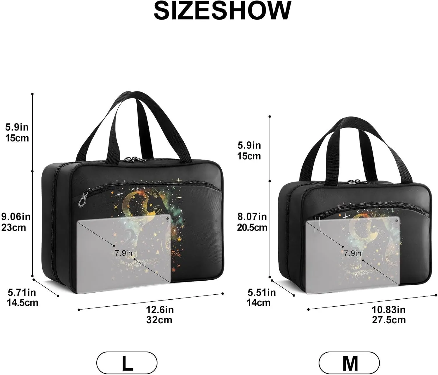 Fustylead Mystic Black Cat Silhouette and Stars Moon Large Medical Storage Bag with Zipper Empty First Aid Bag Trauma Kit for Traveling Hiking Camping Backpacking