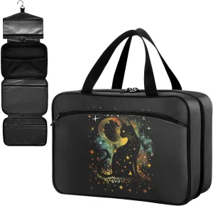 Fustylead Mystic Black Cat Silhouette and Stars Moon Large Medical Storage Bag with Zipper Empty First Aid Bag Trauma Kit for Traveling Hiking Camping Backpacking
