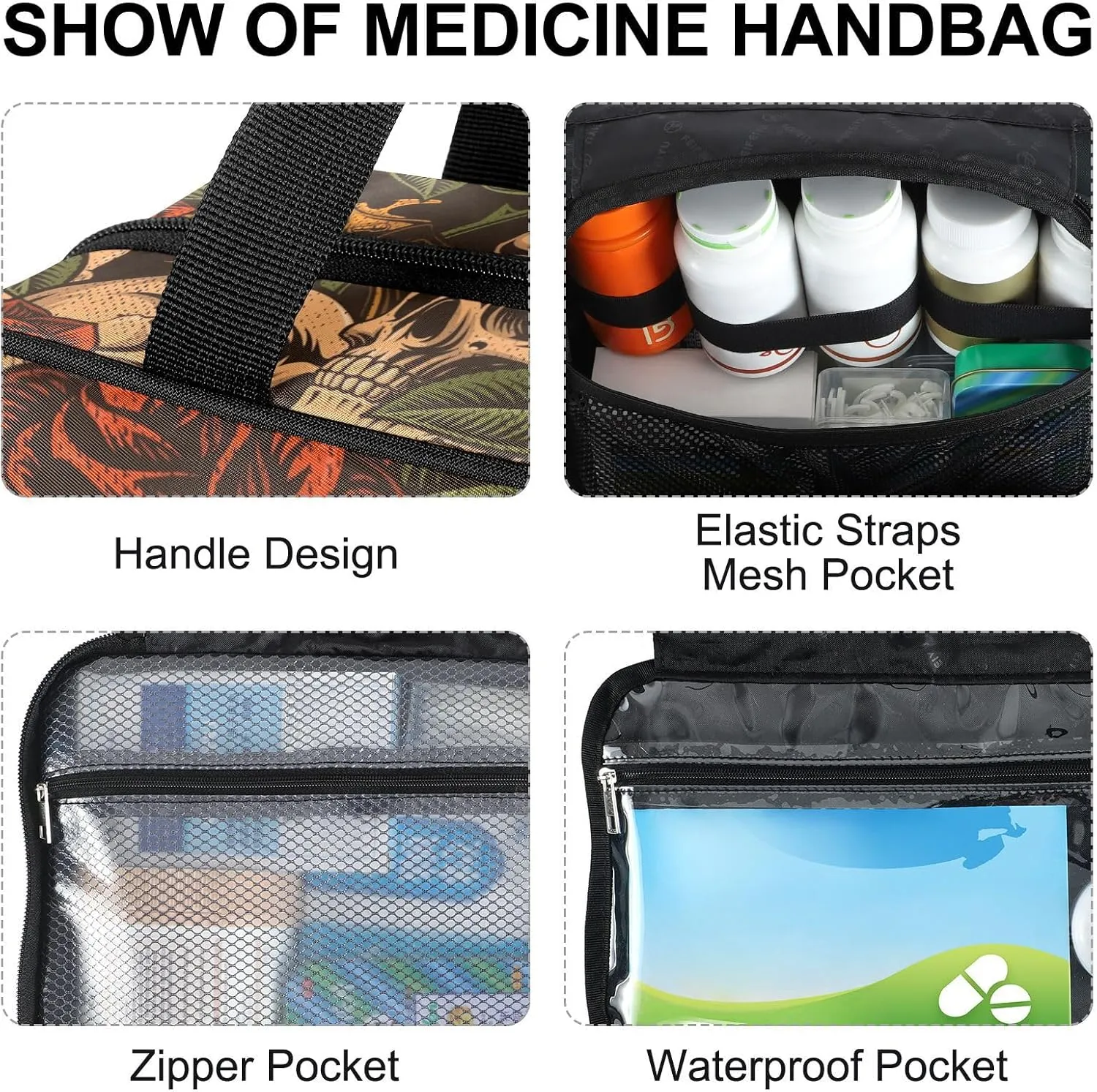 Fustylead Retro Skulls with Guns and Roses Large Medical Storage Bag with Zipper Empty First Aid Bag Trauma Kit for Traveling Hiking Camping Backpacking