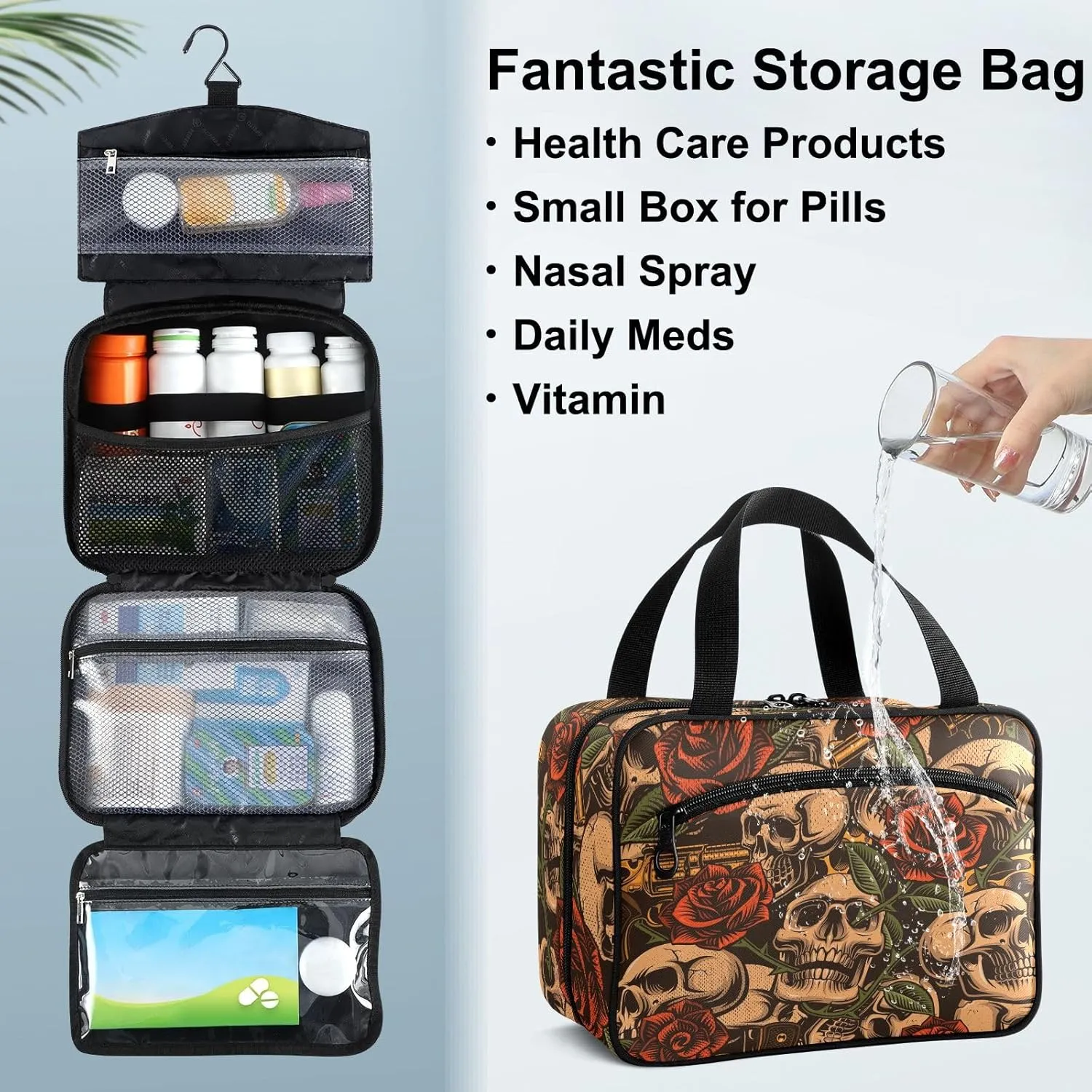 Fustylead Retro Skulls with Guns and Roses Large Medical Storage Bag with Zipper Empty First Aid Bag Trauma Kit for Traveling Hiking Camping Backpacking