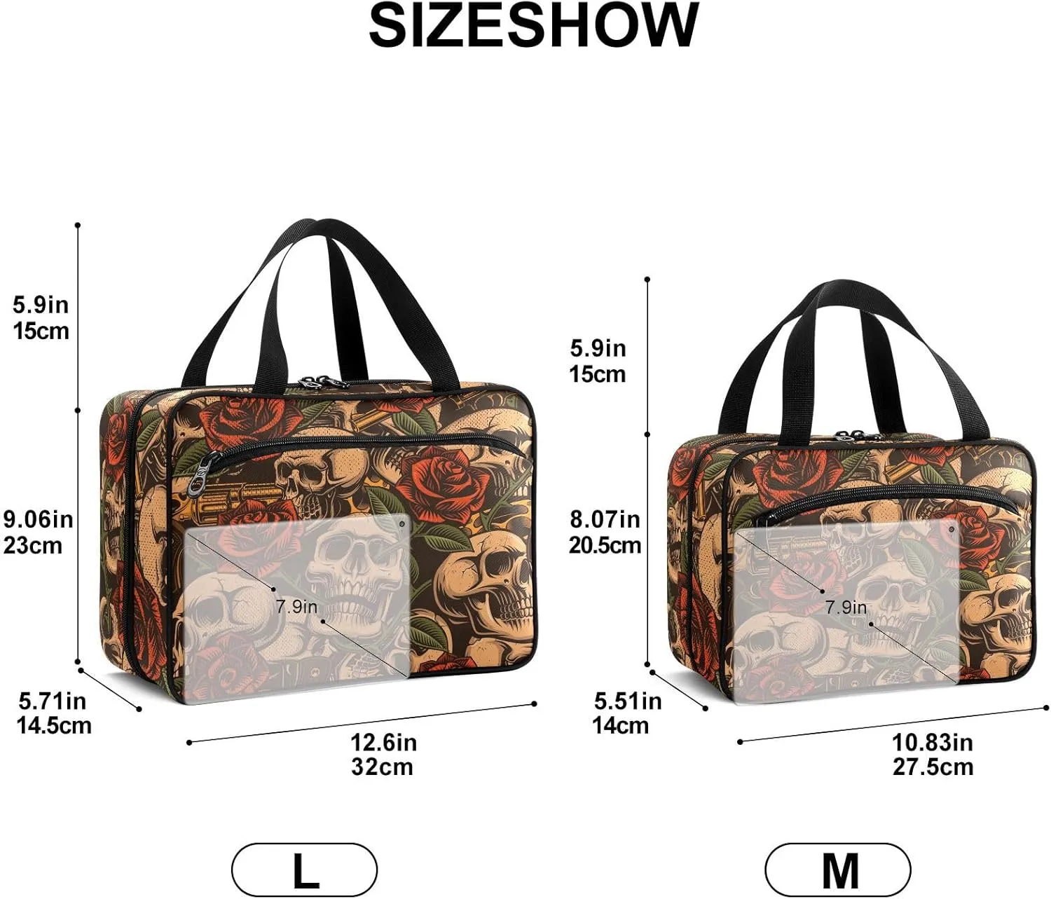 Fustylead Retro Skulls with Guns and Roses Large Medical Storage Bag with Zipper Empty First Aid Bag Trauma Kit for Traveling Hiking Camping Backpacking