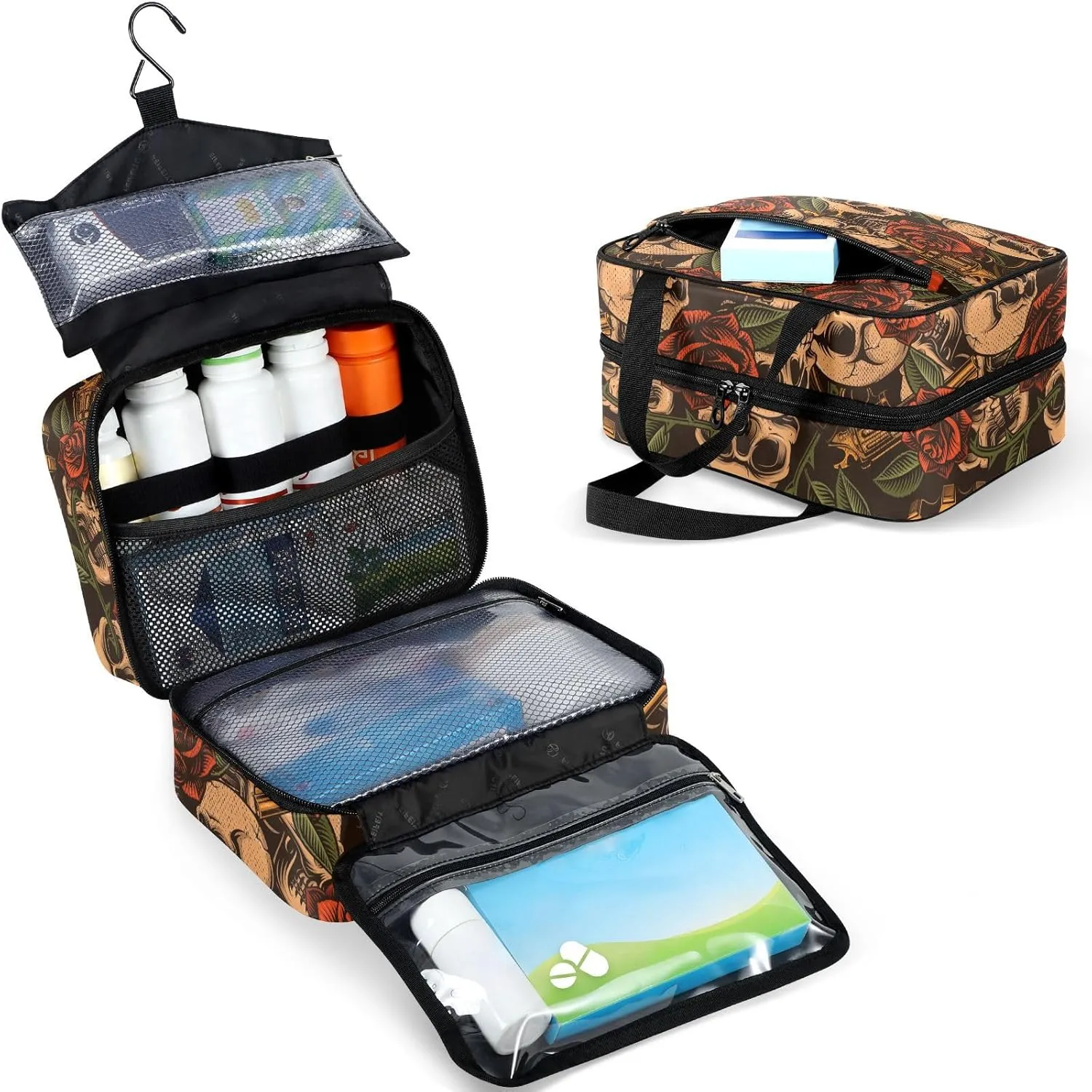 Fustylead Retro Skulls with Guns and Roses Large Medical Storage Bag with Zipper Empty First Aid Bag Trauma Kit for Traveling Hiking Camping Backpacking